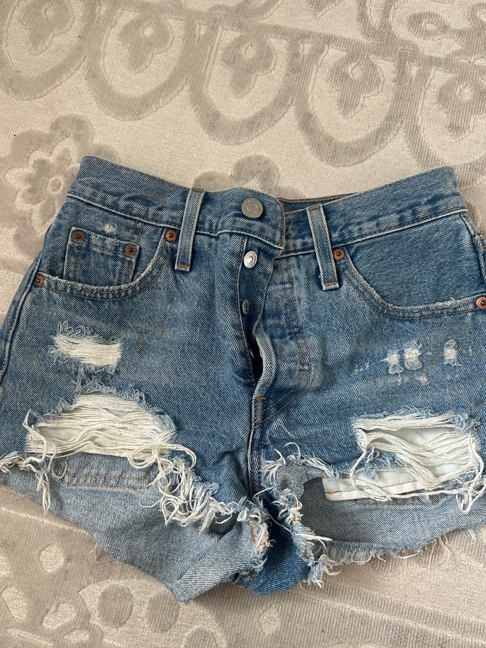 Levi's Light Blue Distressed Denim Shorts-size 23